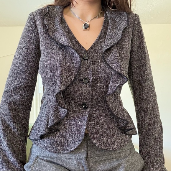 Sandro Charcoal Ruffled Blazer - Picture 2 of 5